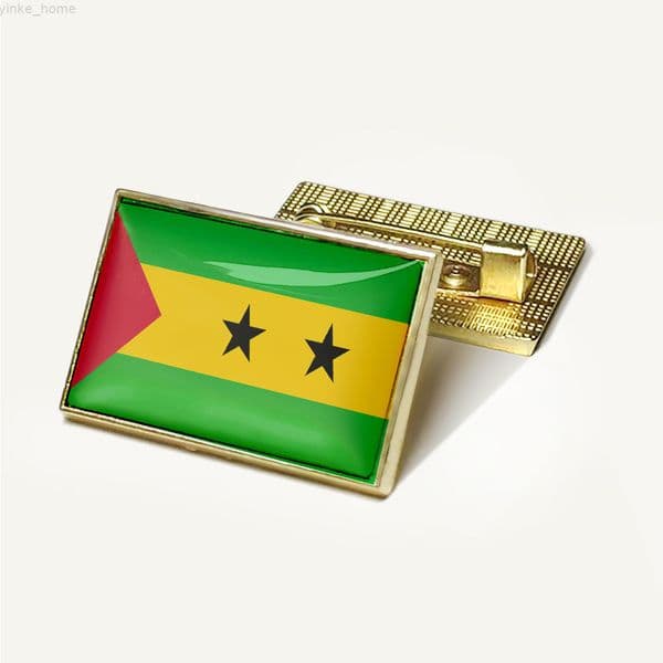 Sao Tome and Principe Flag Rectangular Badge Brooch Crystal Glue National Flag Laple Pins