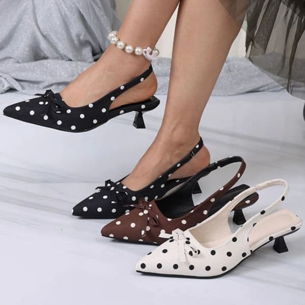 Summer High Heels Polka Dot Women Sandals Fashion Singbacks Mules Shoes Elegant Satin Butterflyknot Stripper Party Sandalias 260414BJ