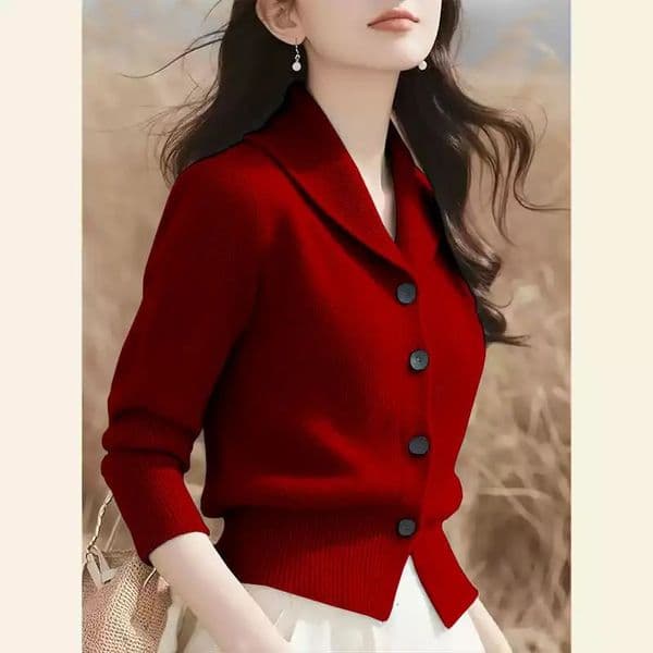 Fashion Minimalist Jacket 2026 Long Sleeved Knitted Autumn And Winter Cardigan Niche Loose Fitting Sweater For Women Blazer 260413BJ
