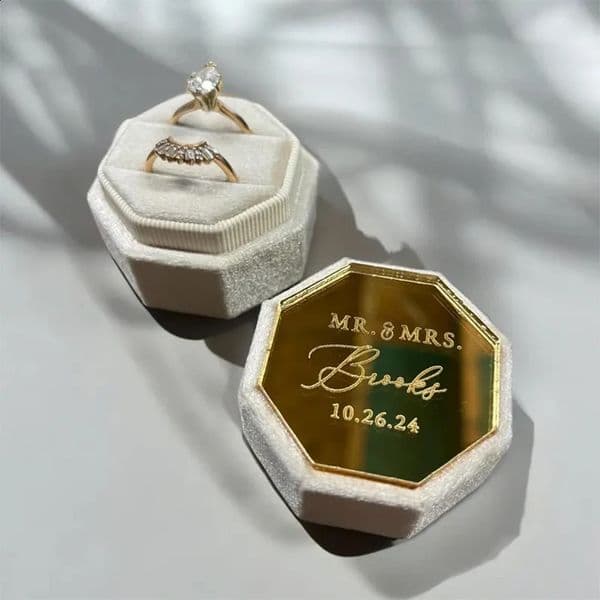 Personalised Acrylic Topper Velvet Wedding Ring Box Octogon Boxs Engagement Proposal Idea DoubleTriple Slot Holder 260414