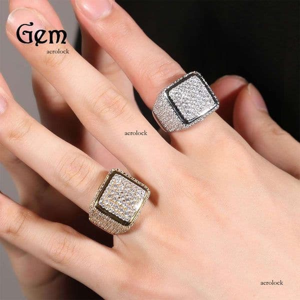 Moissanite Jewelry Jewelry Hip Hop Retro Large Square Silver Inlaid Moissanite Fashion Personality Trendy Men's Ring Wholesale