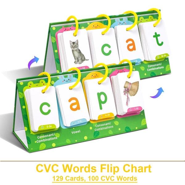 Kids CVC Words Flashcards Phonics Flip Chart Word Builder Sight Words Activity Learning Tool Speech Therapy Special Education 260413