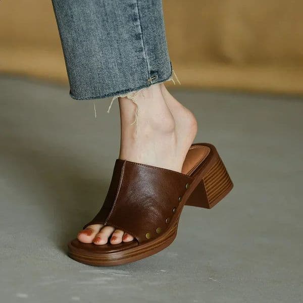 Women Beach Slippers Summer Thick Sole Anti Slip Retro High Heels Comfortable Shoes Zapatillas Mujer 260414BJ