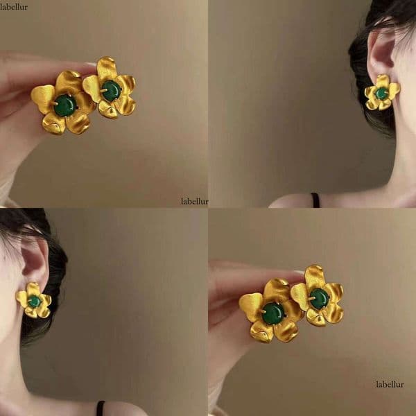 Vintage floral earrings in a medieval French court high-end luxury, elegant socialite style, exaggerated Hong Kong style accessories