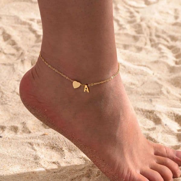 Women Heart Initial Anklet Bracelets Adjustable Beach Jewelry Hypoallergenic Stainless Steel Personalized Name Foot Chain Anklet X260414