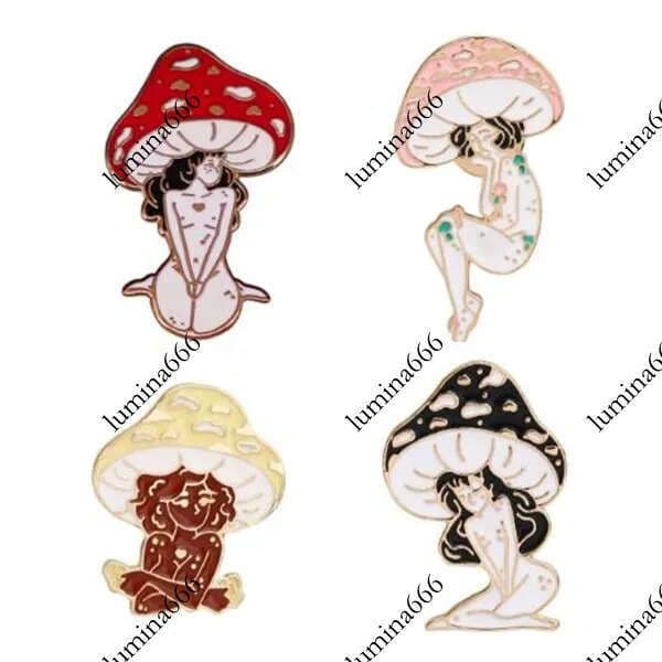 Cartoon Mushroom Girls Brooch Collar Pin Vintage Deep Forest Black White Maiden On Backpack Badge For Friends Gift GC1101