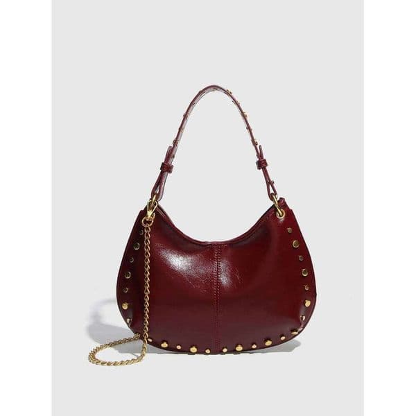 New Fashion Trendy Underarm Riveted Handbag Chain Shoulder Boston Crossbody Bag QIBALIANGPIN