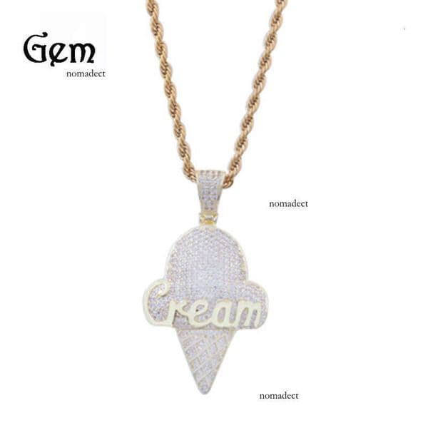 Moissanite Jewelry Silver Micro-Inlaid Moissanite Jewelry Necklace Hip Hop Trendy Ice Cream Personality Versatile Unisex Pendant
