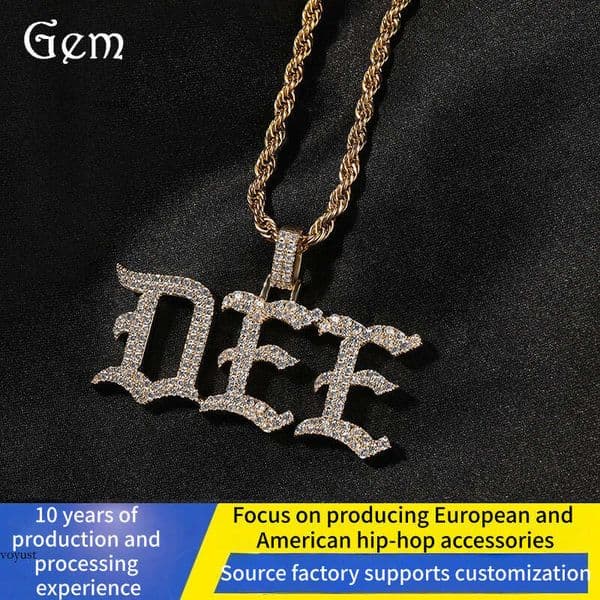 Vintage Hip Hop Style Custom Retro English Font Spliced Letter Pendant Personality Trend Necklace Wholesale