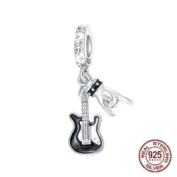 Hot S Rock Music Guitar Charms 925 Sterling Silver Dangle Pendant Fit Bangle Bracelet Necklace DIY Jewelry X260414