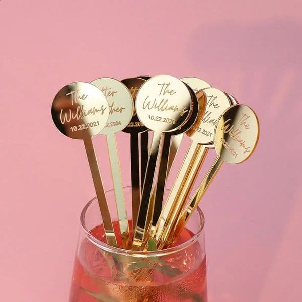 3050100PCS Personalized Engraved Stirrer Wedding Decor Drink Stirrers Custom Cocktail Swizzle Tags For Party 260414