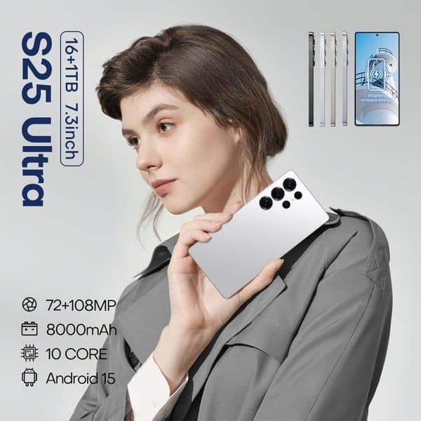 New S25Ultra Snapdragon 8 Gen3 10-core 7.3-inch perforated screen resolution 1440*3200 Original 5G smartphone 72MP+108MP battery 8000mAh Android 15.0 OTG fast charging