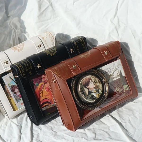 Kawaii Star Moon Badge Display Shoulder Bag Magic Book n Transparent Window Women Messenger PU Girls Itabag Lolita 260414BANJIA