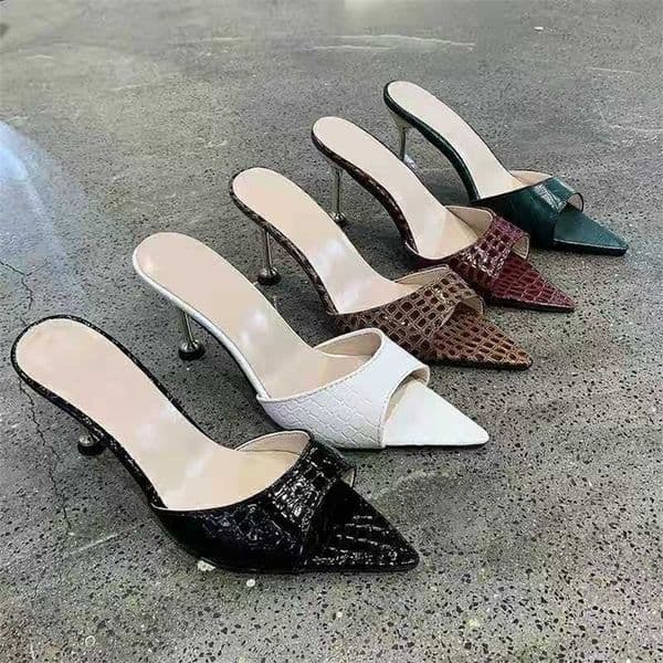 Glamorous Crocodile Texture High Heel Sandals - Chic Slip-On Stilettos with Pointy Peep Toe for Fashion-Forward Parties Banquets 260410