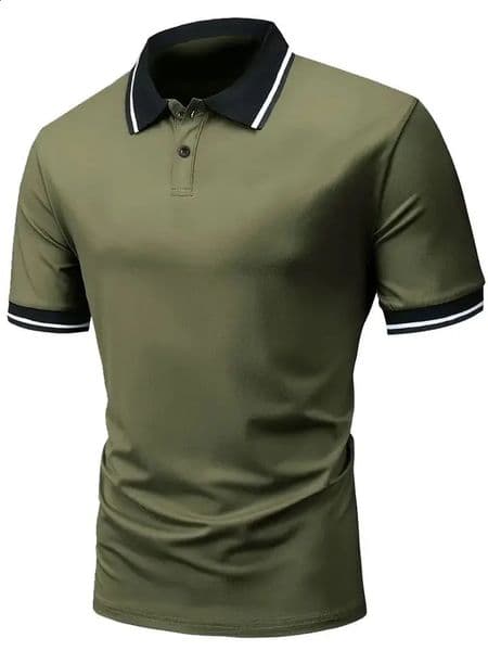 Summer Mens Lapel Polo Shirt Casual Short Sleeved Solid Color Top Fashionable Street Wear Button Neck Men 260410BJ