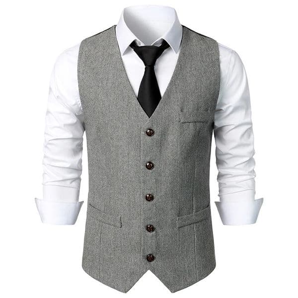 Mens Vest Slim Fit Sleeveless Wool Tweed Waistcoat Men Double Breasted Herringbone Business Casual Gilet XXL 260410