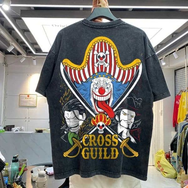 Summer Mens Washes T-shirts Japanese Anime ONE PIECE Buggy Graphic Clothing Harajuku Y2K Oversized 100 Cotton Half-slve Tops W260413