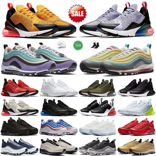 Designer 270s 97s Running Shoes Men Trainers Fashion Triple Black White Gold Silver Bullet Olive Wolf Grey Mens Womens Sports Shoes Outdoor Sneakers Big Size 36-49