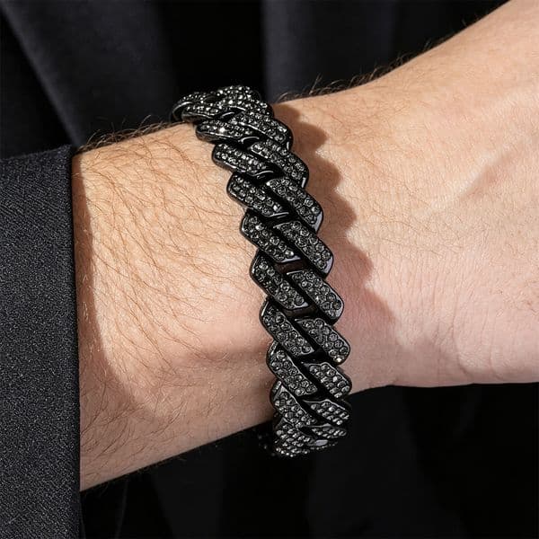 14mm Full Black Diamond Cuban Link Chain Bracelet Bangle New In Punk Rock Trendy Hip-Hop Cool Miami Purple Gun Black Curb Chains Rapper Jewelry Bijoux Gifts For Men
