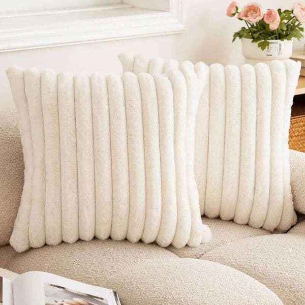 Pillow Case Faux Rabbit Fur Square Big Thick Striped Super Soft Solid Color Pillow Cover 2424inch Sofa Decor Cushion Covers 26L0414