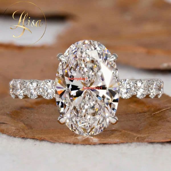 Luxury CVD Lab Grown Diamond Side Stones Ring 925 Silver IGI Certified Vvs Lab Created Made Diamond Oval Engagement Ring Jewelry