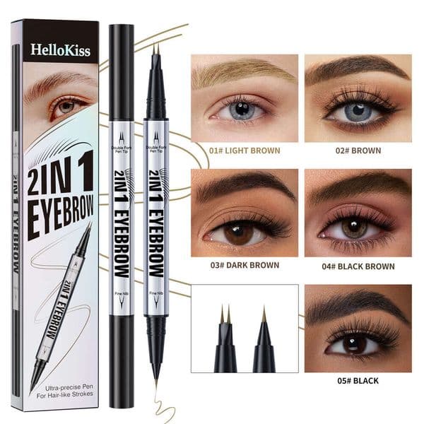 2026 New Hellokiss Wild Double-Ended Liquid Natural Smooth Waterproof Sweat-Resistant Smudge-Proof Dual-Ended Eyebrow Pencil Designer