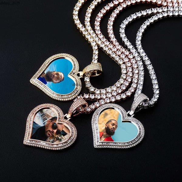 Jewelry Hot-Selling Jewelry Style Memories Photo DIY Double-Layer Heart Pendant for Couples Silver Moissanite Hip Hop Necklace