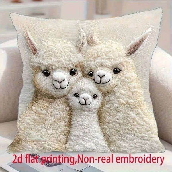 Pillow Case Cute Alpaca Family Flat-Printed Pillow Cover for a Cozy Home Sofa cushion cover, home room dormitory decoration, 2D printing 26L0414