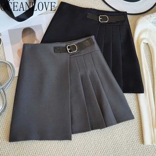 OCEANLOVE Women Skirts Solid Irregular Spring Summer A-line Versatile Mini Skirt Korean Fashion Preppy Style Faldas Mujer L260414