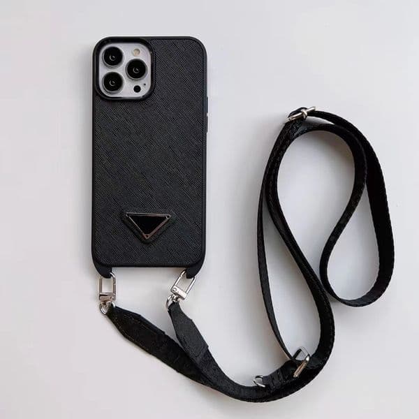 Crossbody Hard Phone Case For Iphone 17 16 15 14 13 Pro 12 Max Metal Triangle Logo 17Promax Phone Case 16Promax For Apple 15Promax 14Promax Cover 13Pro 12Proomax Shell