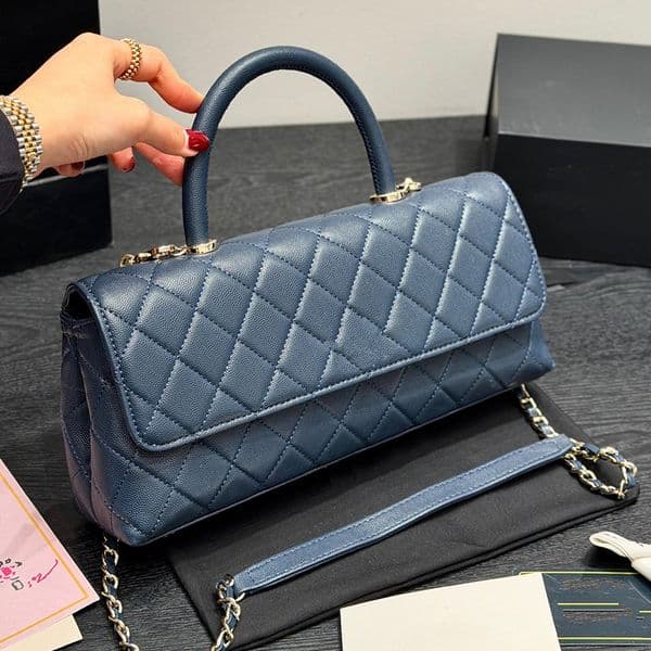 Luxury Designer Upgraded Version 26P Horizontal Coco Handle Quilted Caviar Leather Handbag
