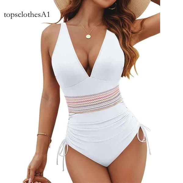 Sexy Deep V One Piece Women Swimsuit Woman Swimwear Female Bathing Suit Swimming for Monokini Beach Wear Block Drawstring