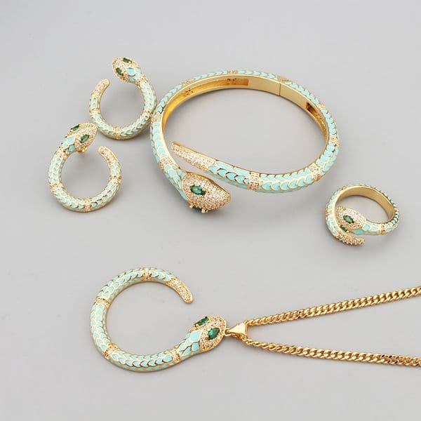 Serpentine colored enamel set gold-plated necklace Ear Studs earrings bracelets rings party Accessories set Hiphop Rock Designer Jewelry
