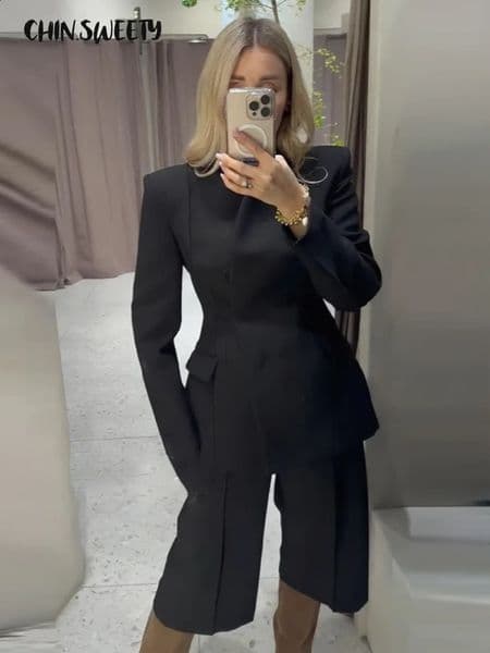 Elegant Solid Womens Blazer Trouser Suits Lapel Single-Breasted Wide Leg Pants Lady Set 2026 Spring 2 Pieces Set Women 260410BJ