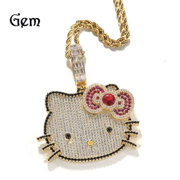 Wholesale Moissanite Jewelry INS Style Cartoon Cat Necklace for Women Silver Inlaid Moissanite Gold Sweet Pendant Twist Chain Jewelry