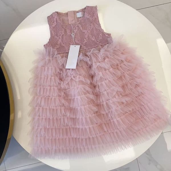 Brand girls dress Cute pink design princess dress kids designer clothes Summer Lapel design partydress Short-sleeved baby skirt size 90-160CM C01