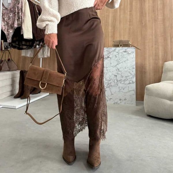2025 High Waist Lace Skirts Fashion Women Slim Hollow Out Autumn Patchwork Boho Maxi Skirt Casual Office Lady Commute Clothes X260414