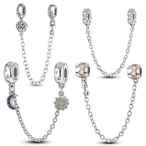 Sparkling Clear Silver Safety Chain 925 Silver Safety Chain Charm Beads Fit Bangle Bracelet DIY Jewelry X260414