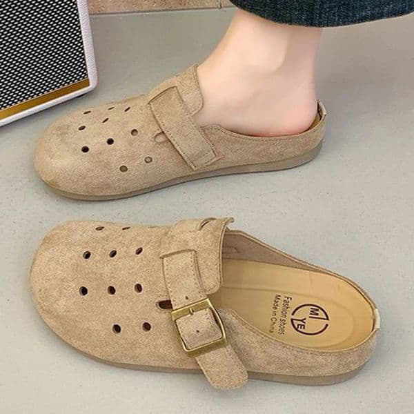 Comwarm Fashion Womens Sandals With Adjustable Buckle Cow Suede Comfortable Clogs Slippers Outdoor Casual Womens Beach Slides 260414
