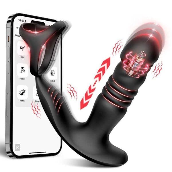 Thrusting Prostate Massager Anal Dildo Vibrator for Men 6-in-1 Vibrating Male Anal Toys with Silicone Cock Ring Adult Sex Toys