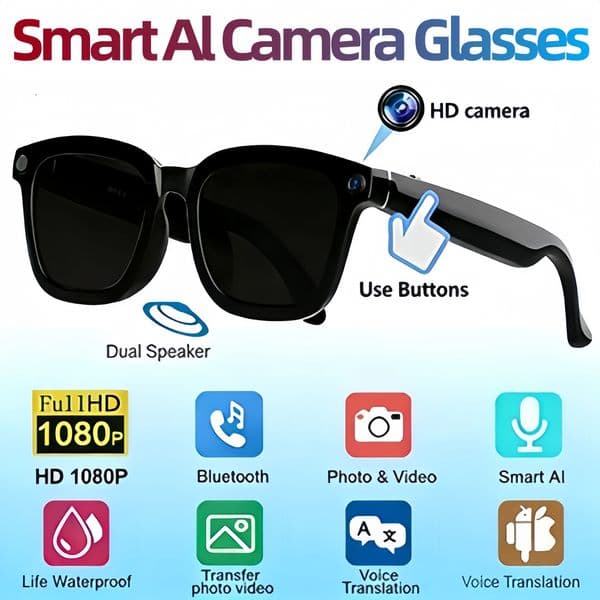 AI Smart Glasses Sunglasses Bluetooth Call Translation HD Anti Shake 1080P Video Recorder Voice Assistant Photography US Warehouse