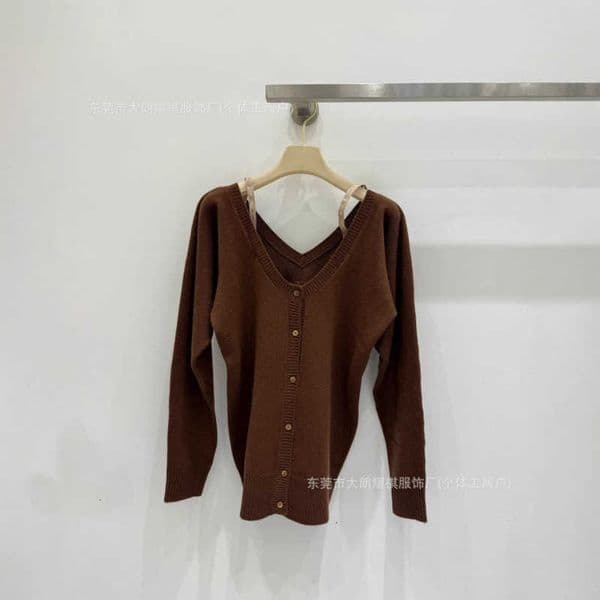 Women's Knits & Tees Designer Goods M~top~level Early Spring New Style One-line V-neck Off-shoulder Knitted Long-sleeve Cardigan 9SMG