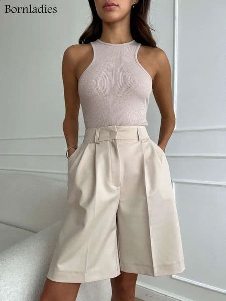 Bornladies Summer High Waist Shorts for Women Casual Loose Wide Leg Solid Shorts Female Short Pants Y2k Booty Shorts 260414
