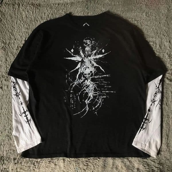 Y2K Gothic Harajuku Splice Printing White Long Sleeve Punk Hip Hop Sexy T shirt Fashion Casual Pure Cotton Loose Tops Unisex 260414
