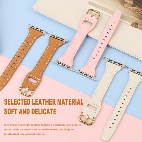 Women's Thin Microfiber Leather Strap compatible for Apple Watch - Artisan Crafted Slimming Wristband 38/40/41/42/44/45/46/49mm