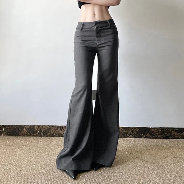 Office Ladies Basic Slim-fitting Solid Suitpants Y2K Elegant Fashion Low-Waisted Flare Pants Women Autumn Spring Trousers 260413