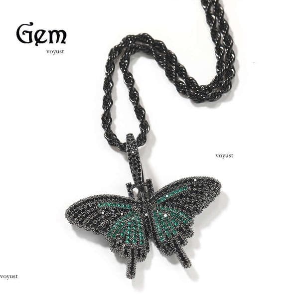 Moissanite Jewelry Hip Hop Colorful Mini Butterfly Necklace Personality Versatile Inlaid Diamond Solid Pendant Jewelry Wholesale