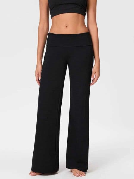 Womens Casual Baggy Pants Solid Wide Leg Sweatpants for Women Fold Over Low Rise Flare Lounge Pants L260414