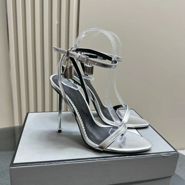 Naked Padlock Embellished Sandals Stiletto heel Sandals Metal heel 10.5cm Women luxurious designer High Heels Summer Sandal Party Shoes Sizes 35-42 with box