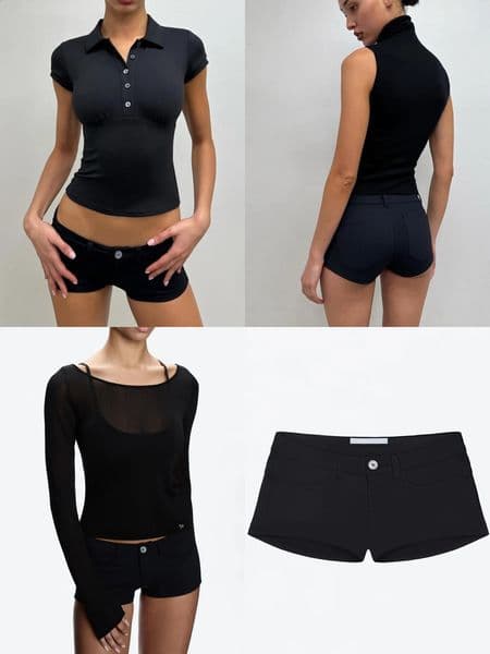 Tank Summer Womens Black Ultra-Short Shorts Low-Waist Tight-Fitting Pants Suitable for All Kinds of Basic Styles with Camisoles and Short Sleeves 260414